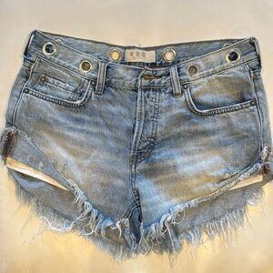 Free People Revolve Sashed & Relaxed Denim Grommet Distressed Cutoff Denim…
